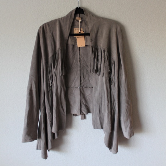 True Religion Jackets & Blazers - True Religion Gray Suede Fringe Jacket